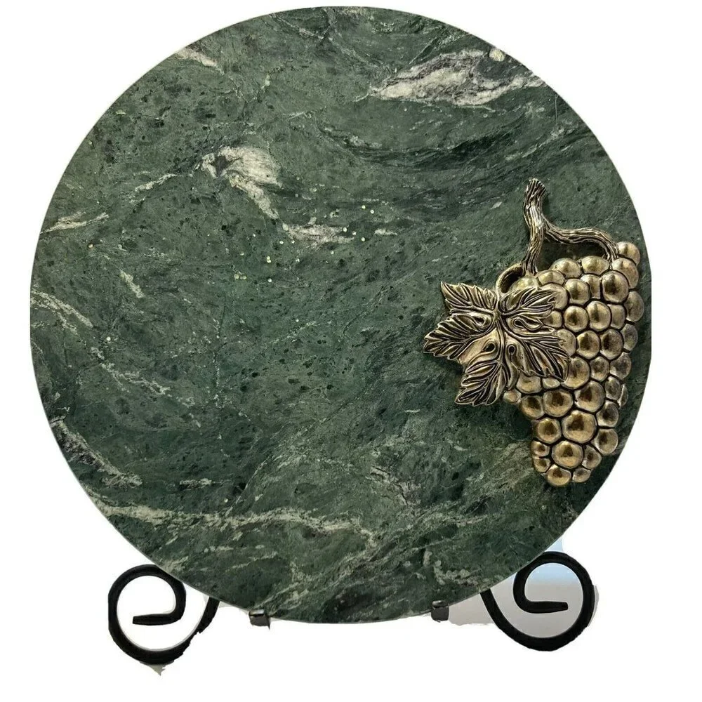 Godinger GSA Silver Art Co. Cheese Tray Green Marble Silver Grape Cluster-10